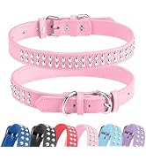 BINGPET Leather Dog Collar,Adjustable Dog Real Split PU Leather Studded Pet Dog Collar,Studded Do...