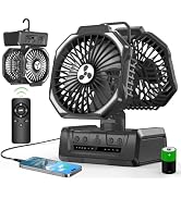 ONLYNEW Dual Head Portable Rechargeable Fan 20000mAh Battery Powered Fan Camping Cordless with LE...