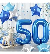 50th Birthday Balloon for Men, 40 Inch Royal Dark Navy Blue Number 50 Foil Mylar Balloon, Silver ...