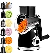 SUSTEAS Rotary Cheese Grater with Handle,Vegetable Slicer with 6 Interchangeable Blades, Reinforc...