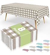 Smiry 8 Packs Gingham Disposable Table Cloth, 54 x 108 Inch Waterproof Plastic Tablecloth, Rectan...