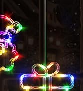 LOLStar Christmas Window Decorations, 3 Pack USB Multicolor Wreath, Gift Box, Santa Claus Xmas In...