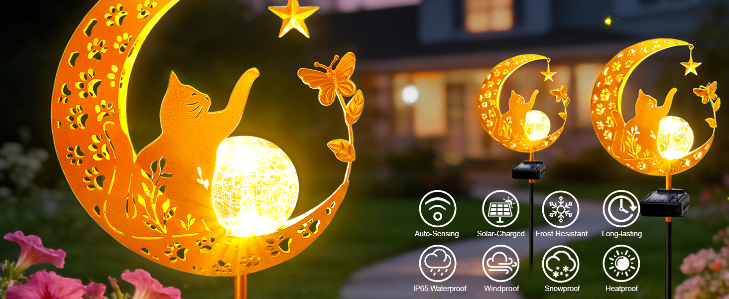 Solar Lights Outdoor Decorative Moon Cat