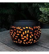 Table Solar Lights Outdoor Waterproof - Dancing Flickering Flame Lamp Black Metal Tabletop Light ...