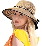 Beach Sun Straw Hats for Women, UPF 50+ UV Sun Protection Wide Brim Summer Straw Hat Foldable Pac...