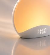 REACHER Wood Grain Sunrise Alarm Clock and Sound Machine Nightlight, Digital Dimmable Clock for B...