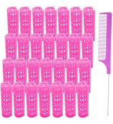 MOODKEY 28PCS Plastic Hair Rollers Set 1.5cm/0.6in Heatless Hair Rollers Hair Curlers Snap on Rol...