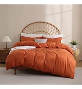 JSD Burnt Orange Duvet Cover Set Queen Size, 3 Piece Duvet Cover with Pillow Shams, Soft Brushed ...