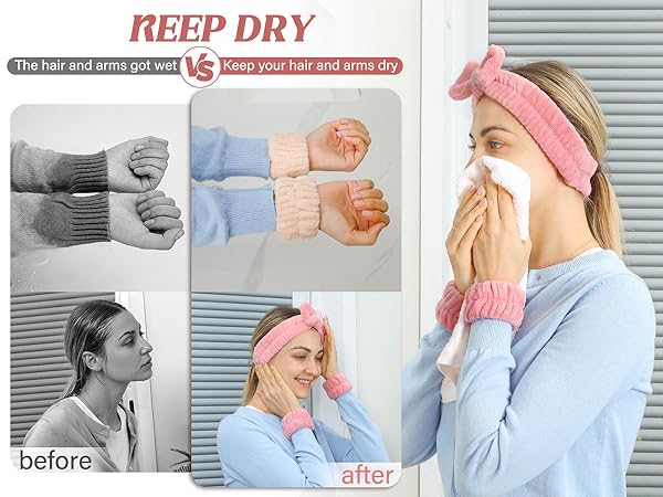 Women's Wrist Towels for Washing Face, Microfiber Spa Wash Towel Band, Absorbent Wristbands