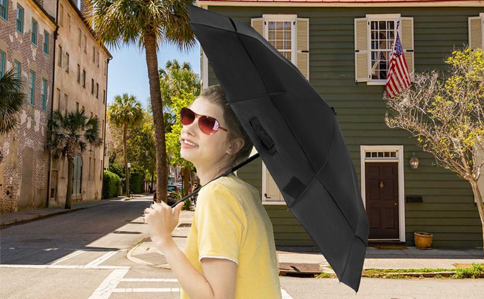 UPGRADE 9 RIBS WINDPROOF VENTED DOUBLE CANOPY CONSTRUCTION: Upgrade the ribs to 9 ribs