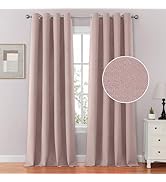 HOMEIDEAS 100% Blush Pink Linen Blackout Curtains for Bedroom, 52 X 84 Inch Room Darkening Curtai...