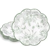 NatNarr 30Pcs Sage Green Floral Paper Plates, 7inch Vintage Dessert Cake Plate Scalloped Sage Gre...