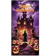 ANFEST Happy Halloween Door Cover Fabric Banner 5.91×2.95FT Polyester | Halloween Vertical Backdr...