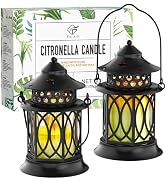 Citronella Candles Outdoor, 2 Pack Lemongrass Scented Soy Wax Candles with Metal Lantern Holder, ...