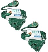DEWENWILS 10FT Outdoor Tri-Tap Extension Cord with 360° Rotating Plug, Weatherproof 16/3 SJTW Hea...