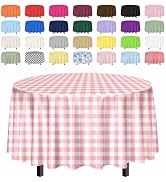 SietDESEO 2 Pack Light Pink Gingham Tablecloth Round 84 x 84 Pink and White Checkered Table Cloth...