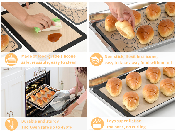 nonstick food grade silicone baking mat reusable easy to clean oven safe for pastries bread