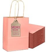 qiqee 24 Pcs Bright Pink Mini Paper Gift Bags with Handles 6"x4.5"x2.5" Small Brown Kraft Party F...