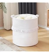 YOUDENOVA White Woven Storage Basket, Baby Hamper for Nursery Girl, Decorative Basket with Cute K...