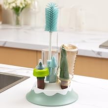 Blue Baby Bottle Drying Rack and Cleaning Set,with Straight Bottle Brush