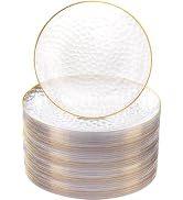 Rubtlamp 100 Pcs Gold Plastic Plates - 10 inch Clear Gold Dinner Plates - Hammer Pattern Design -...