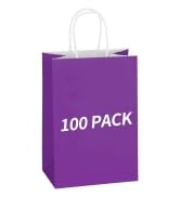 Mlyta 100 Pack 5.25x3.25x8.5 Inch Small Purple Kraft Paper Gift Bags with Handles Bulk for Goodie...