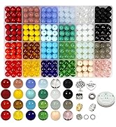 ZHFMLY 600pcs 10mm Glass Beads Set Assorted Handcrafted Round Smooth Loose Bracelet Beads Cute Ka...