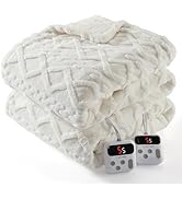 CAROMIO Electric Blanket Queen Size Dual Control - Thick Tufted Sherpa Heated Blanket Queen with ...