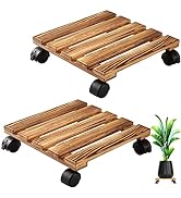 Yangbaga Square Caddy 2pack Plant Caddy 12’’Wood Duty Square Plant Roller with 2 360° Lockable Ca...