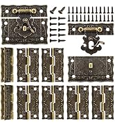 Rectangle Antique Right Hook Hasp Latch Vintage Bronze Engraved Hinge with Matching Screws for Re...