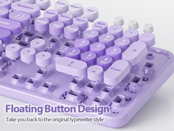 purple keyboard and mouse wireless cute colorful retro typewriter full size keyboard