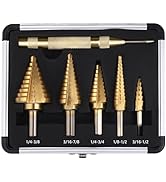 AIMLENTOOL Step Drill Bit Set, 6 Pcs High-Speed Steel Step Drill Bit with Automatic Center Punch ...