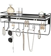 JackCubeDesign Wall Mounted classic Black Iron Designer made Cosmetics Storage Shelf w/ Necklace ...