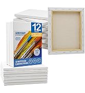 FIXSMITH Stretched Canvas for Painting- 8x10 Inch,Bulk Pack of 12,Primed,100% Cotton,5/8 Inch Pro...