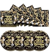 50Pcs 60th Birthday Paper Plates Napkins,25X7in Disposable Plates 25X6.5in Cocktail 3-PLY Napkins...