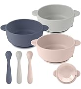 Eascrozn Silicone Baby Feeding Set, 3 Pack Baby Bowls with Suction and 3 Pack Baby Spoons for Bab...