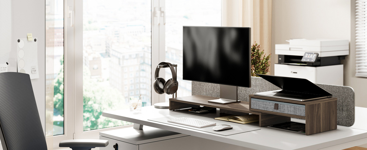 Computer Monitor Riser Stand with Drawer for 2 or 3 Monitors ,Adjustable Length and Angle