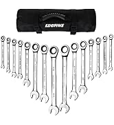 Egofine 15-piece SAE Ratcheting Wrench Set, SAE 1/4" to 1" Chrome Vanadium Steel, 12-Point Ratche...