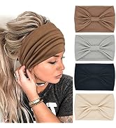YONUF Wide Headbands for Women Fashion Knotted Headband Yoga Workout Head Wrap 4 Pack