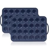 Vnray 2 Pack Mini Silicone Muffin Pan with Metal Frame, Non Stick Silicone Cupcake Pan with Handl...
