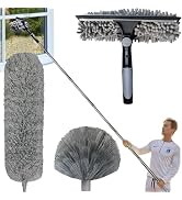 20+ Feet High Reach 2 in 1 Window Washing Squeegee & Duster Kit with 3-14 ft Spliceable Pole // H...