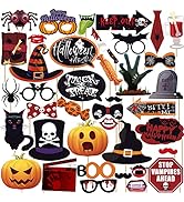 Halloween Photo Booth Props Kit - Pack of 38, Halloween Decorations | Happy Halloween Props for H...