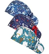 FADACHY Scrub Caps Women,Ponytail Holder Working Cap with Buttons Ribbon Tie for Laies,Surgical N...