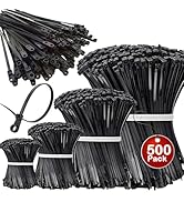 500Pcs Zip Ties Assorted Sizes Black Zip Ties with Screw Hole 100Pack 4/6/8/12 Inch Standard Cabl...