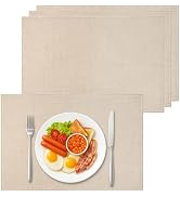 Bloss Beige Placemats Set of 4-12x18 Inch Table Mats Washable Heat-Resistant Place Mats for Dinin...