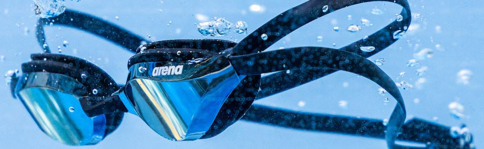 arena Python swim goggles with anti-fog technology in water unisex black strap goggles for swimming