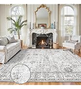 Washable Area Rug 8x10 Gray, Large Soft Rugs for Living Room Floral Grey White Carpet 8x10 Area R...