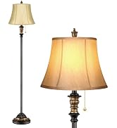Traditional Floor Lamp, Classic Standing Lamp with 2 Silk Fabric Lampshades Bronze Vintage Tall P...