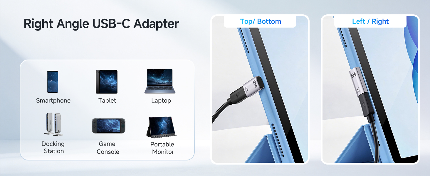 Combo-Pack 40Gbps Vertical Right Angle USB-C Adapter Kit, Up to [4K@240Hz Video