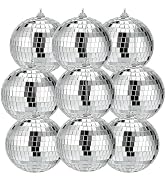 Suwimut 9 Pack Mirror Disco Ball, 4 Inch Small Mirror Ball Ornaments Silver Hanging Disco Balls w...